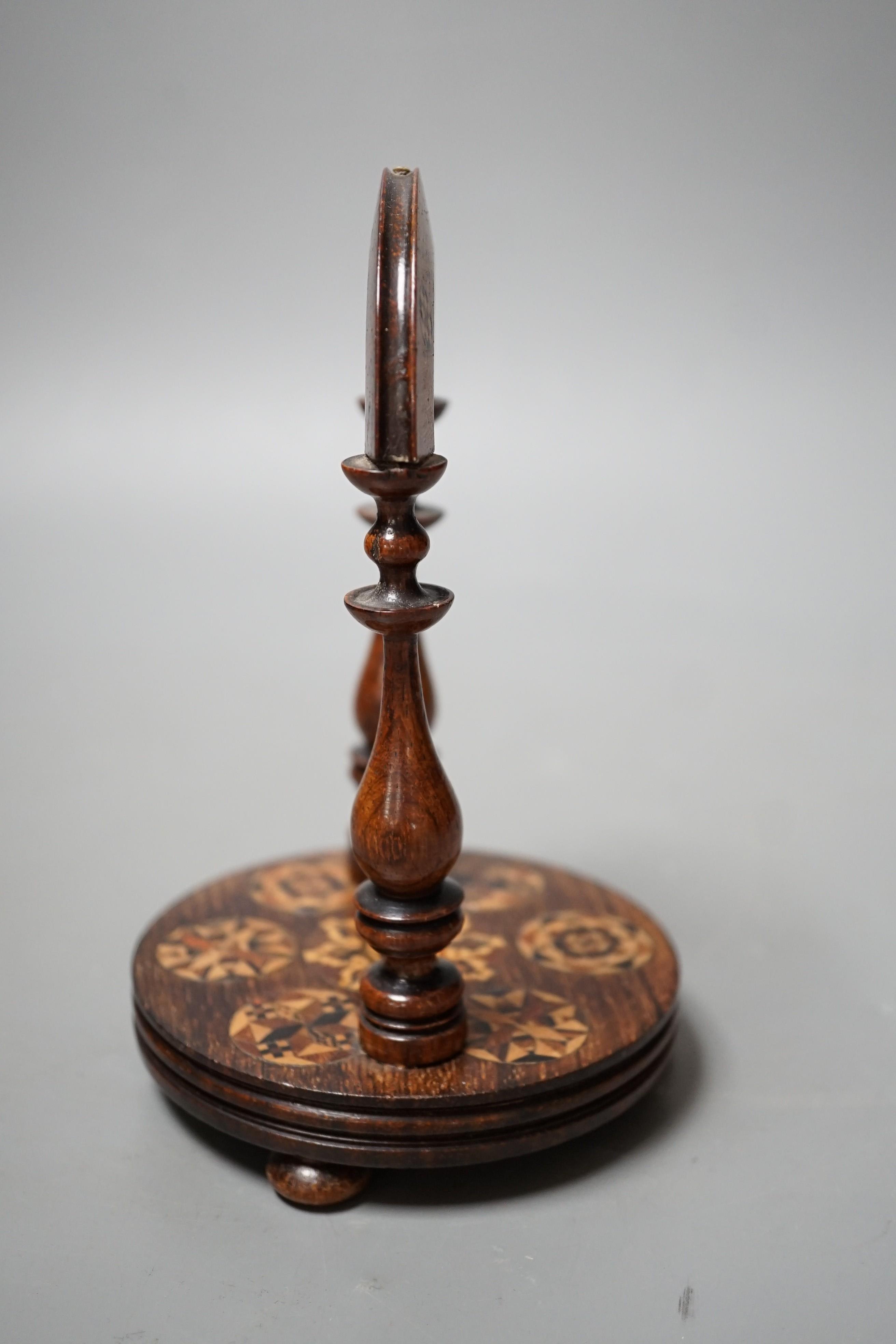 A Tunbridge ware rosewood and half square mosaic watchstand, c.1830-50, 16cm high